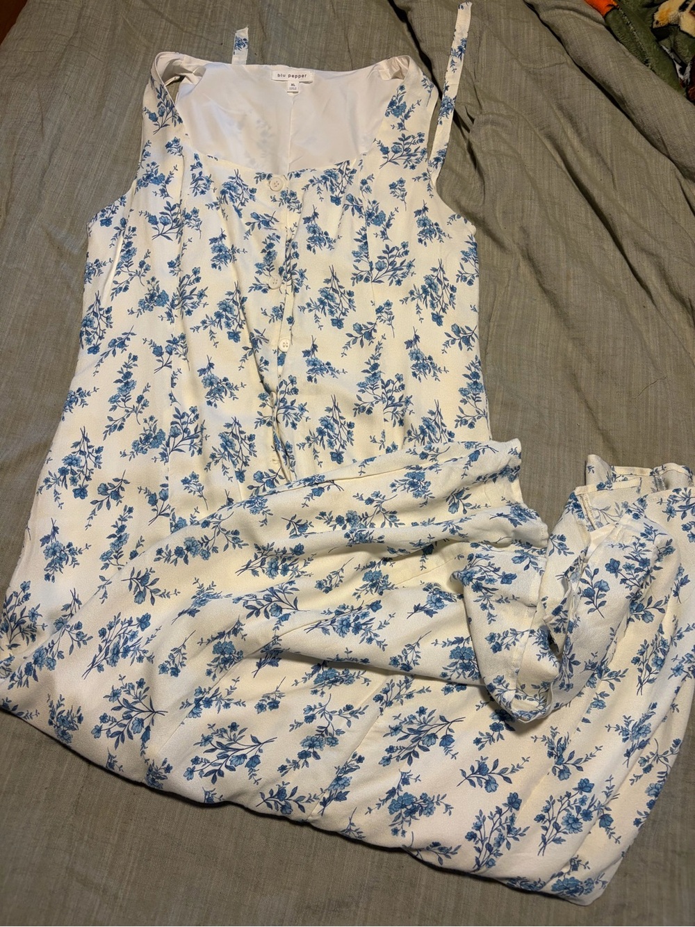 Blue Floral Tie-Strap Jumpsuit - Unknown Brand